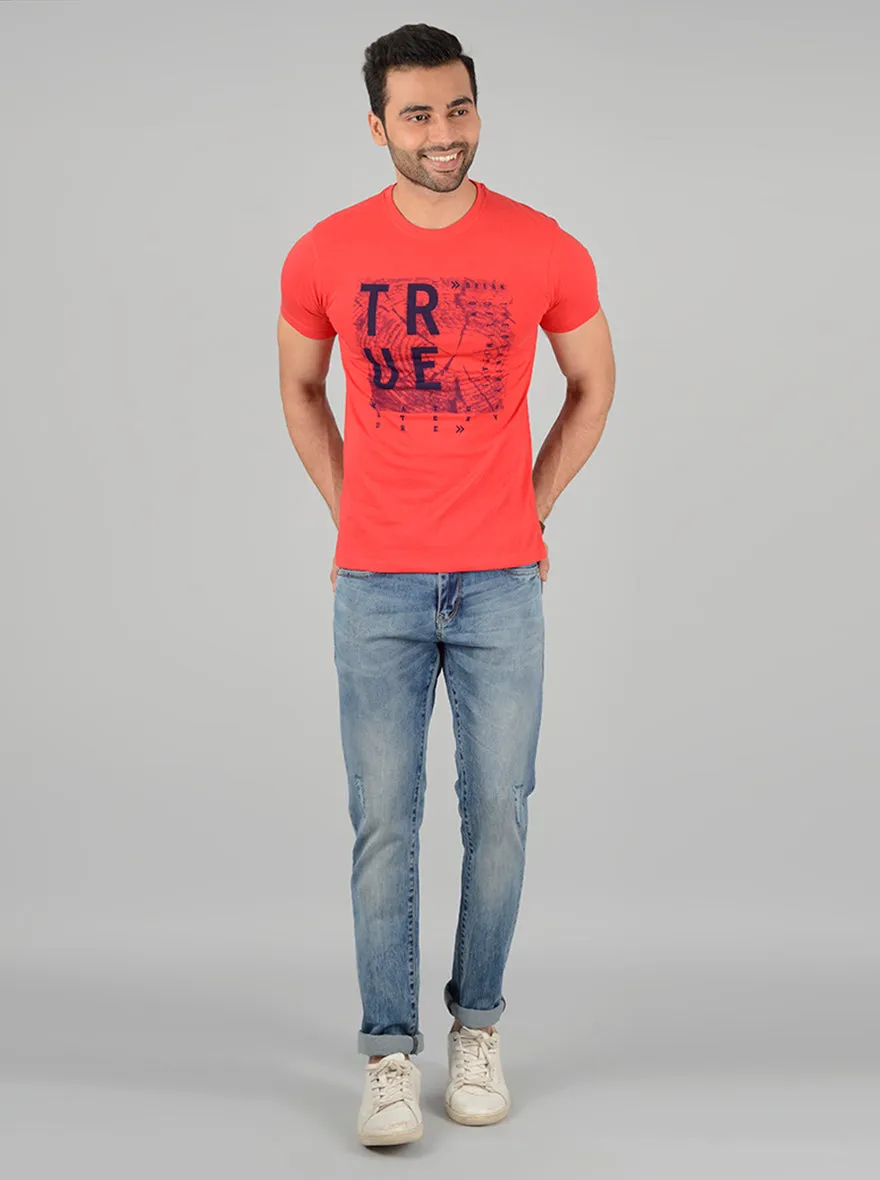 Red Printed Slim Fit T-Shirt | Greenfibre