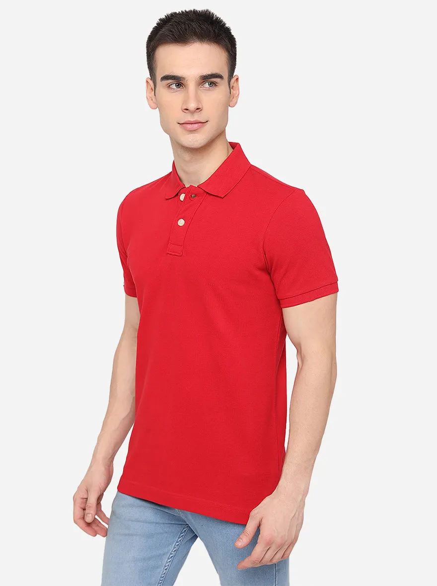 Red Solid Slim Fit Polo T-Shirt | JadeBlue