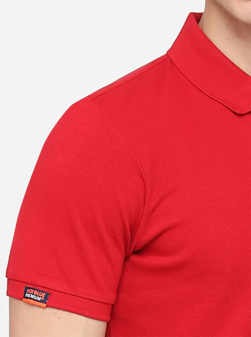 Red Solid Slim Fit Polo T-Shirt | JadeBlue