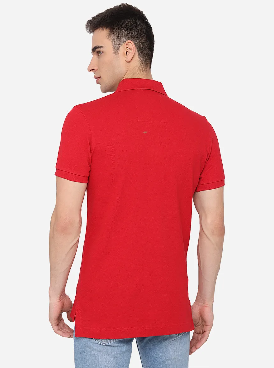 Red Solid Slim Fit Polo T-Shirt | JadeBlue