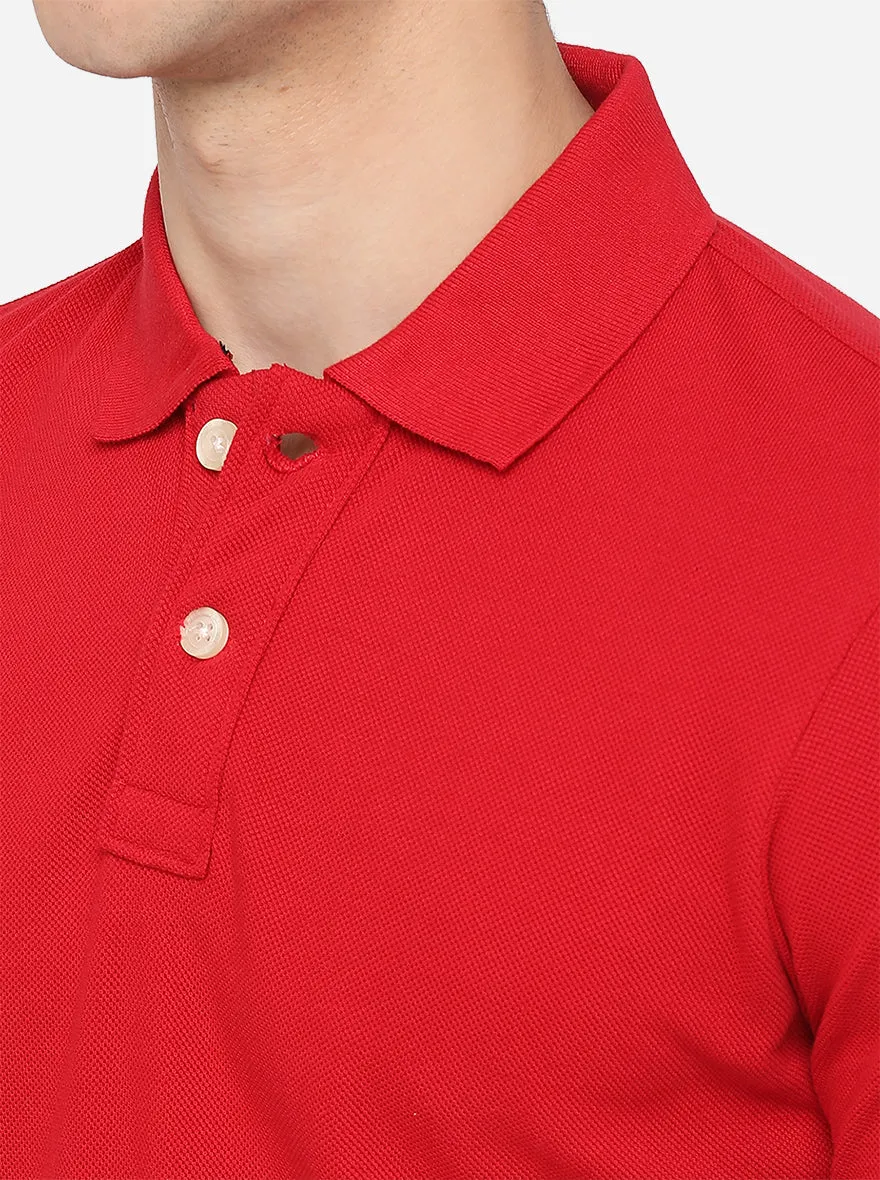 Red Solid Slim Fit Polo T-Shirt | JadeBlue