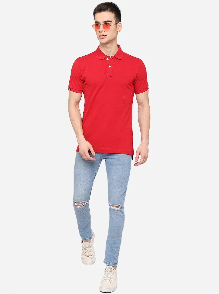 Red Solid Slim Fit Polo T-Shirt | JadeBlue