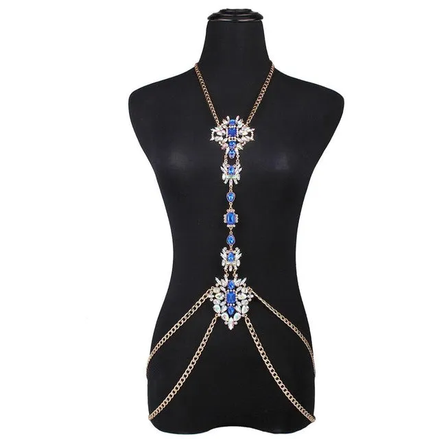 Rhinestone Body necklace chain Luxury Maxi necklace Women Flower Collier Femme Statement 2017 Summer jewelry