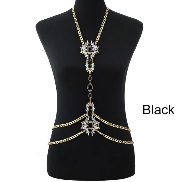 Rhinestone Body necklace chain Luxury Maxi necklace Women Flower Collier Femme Statement 2017 Summer jewelry