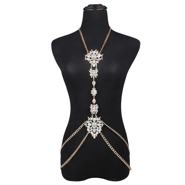 Rhinestone Body necklace chain Luxury Maxi necklace Women Flower Collier Femme Statement 2017 Summer jewelry