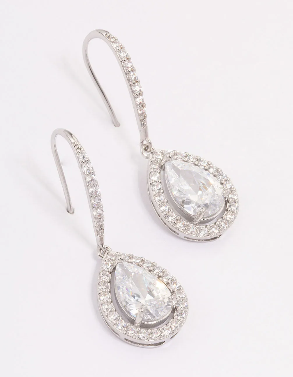 Rhodium Cubic Zirconia Teardrop Earrings