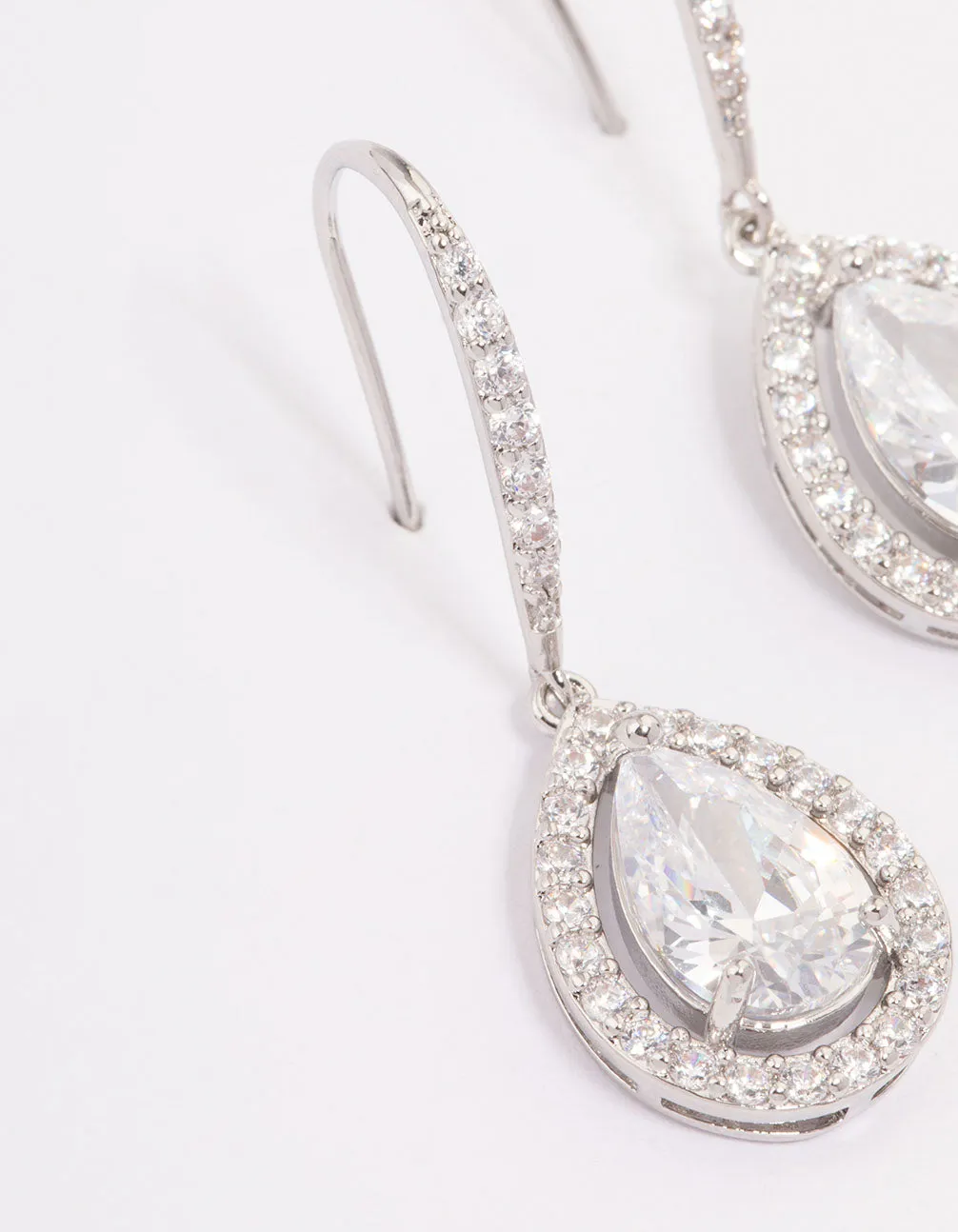 Rhodium Cubic Zirconia Teardrop Earrings