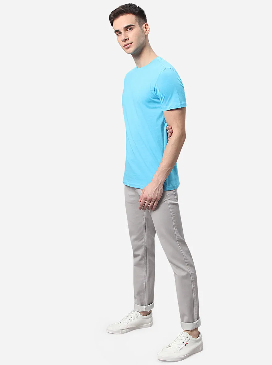 Rivera Blue Solid Slim Fit T-Shirt | JadeBlue