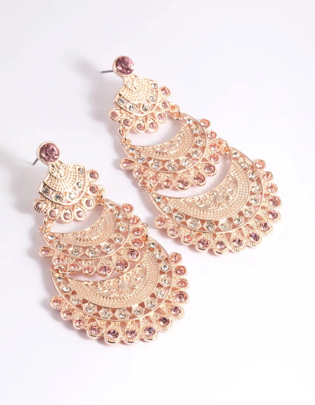 Rose Gold Boho Triple Circle Drop Earrings