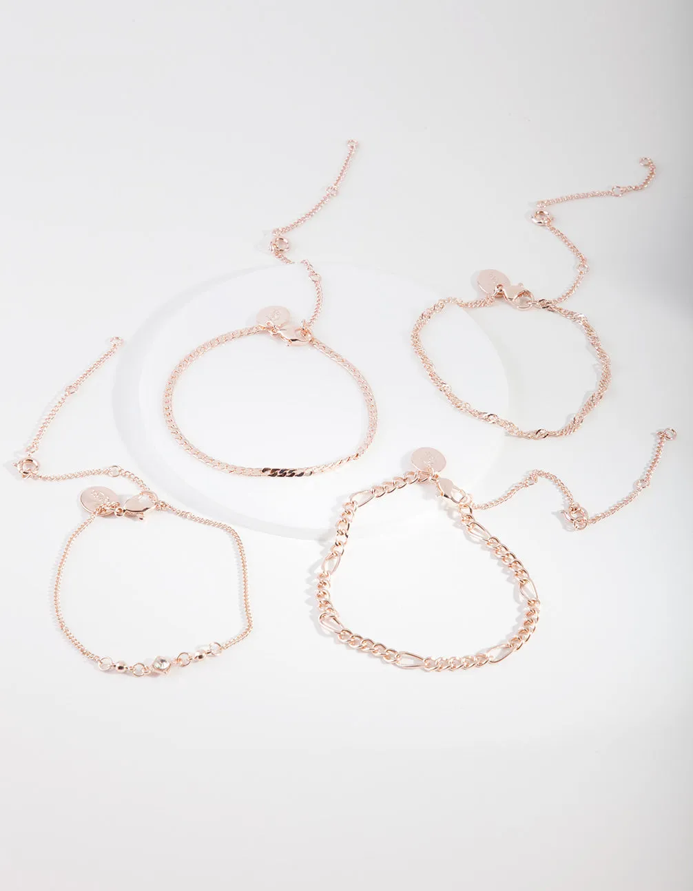 Rose Gold Diamante Chain Mixed Anklet & Bracelet 4-Pack Set