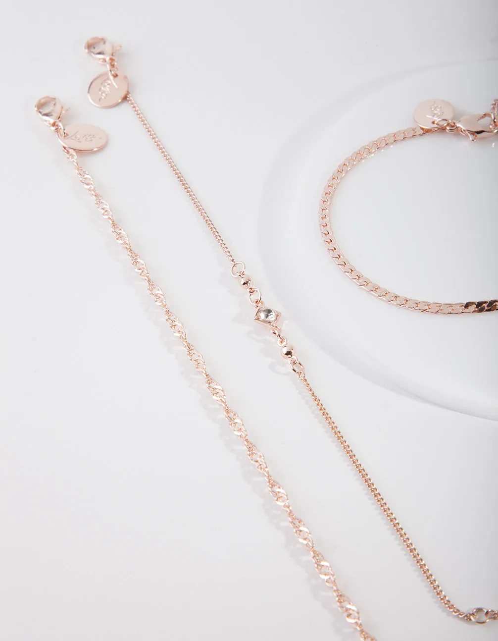 Rose Gold Diamante Chain Mixed Anklet & Bracelet 4-Pack Set