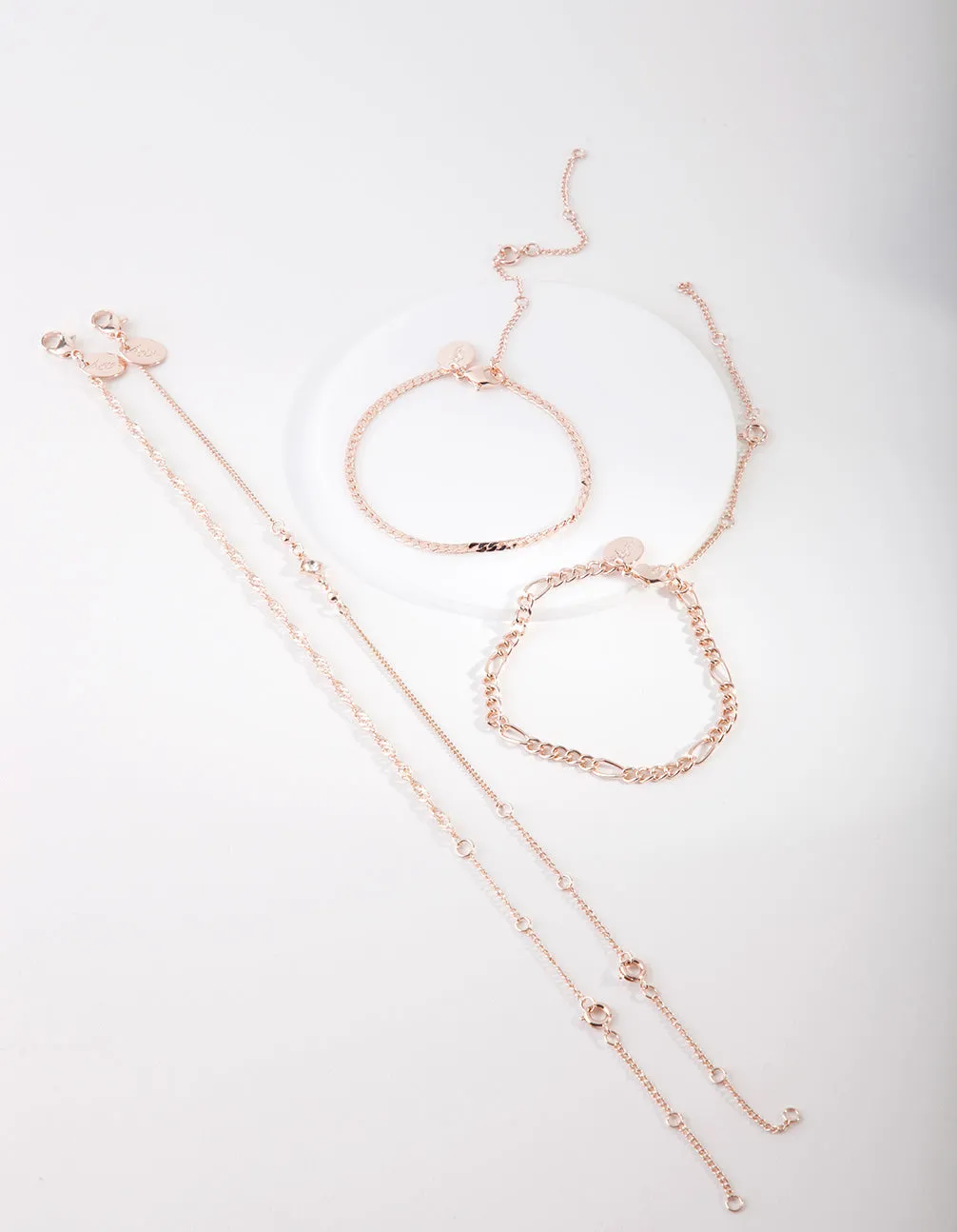 Rose Gold Diamante Chain Mixed Anklet & Bracelet 4-Pack Set