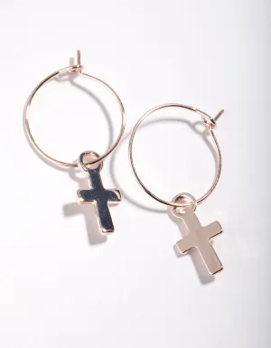 Rose Gold Simple Cross Hoop Earrings