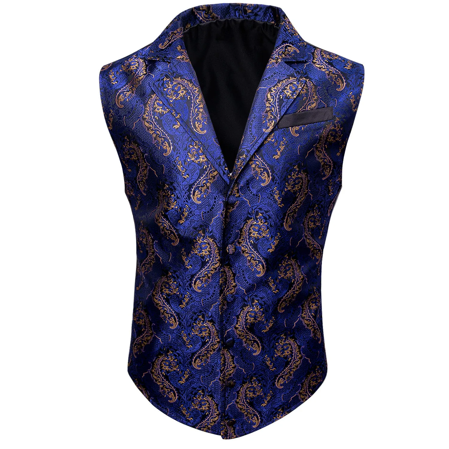 Royal Blue Paisley Jacquard Men's Collar Victorian Suit Vest Tie Hanky Cufflinks Set