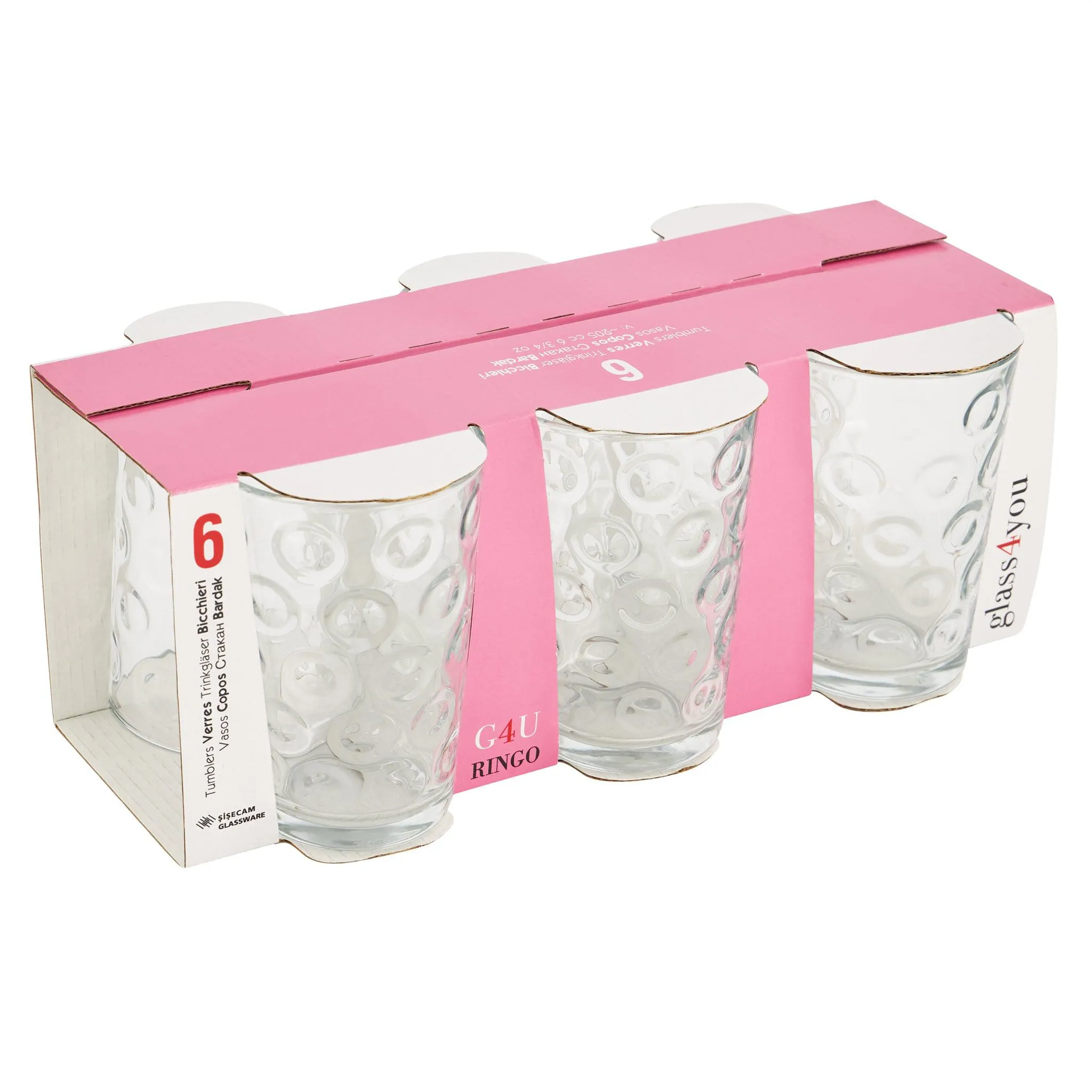 Set of 6 Ring Drinking Glasses - 20CL