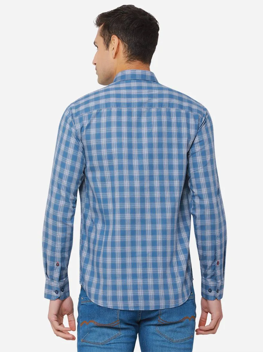 Shadow Blue Checked Slim Fit Casual Shirt | JadeBlue