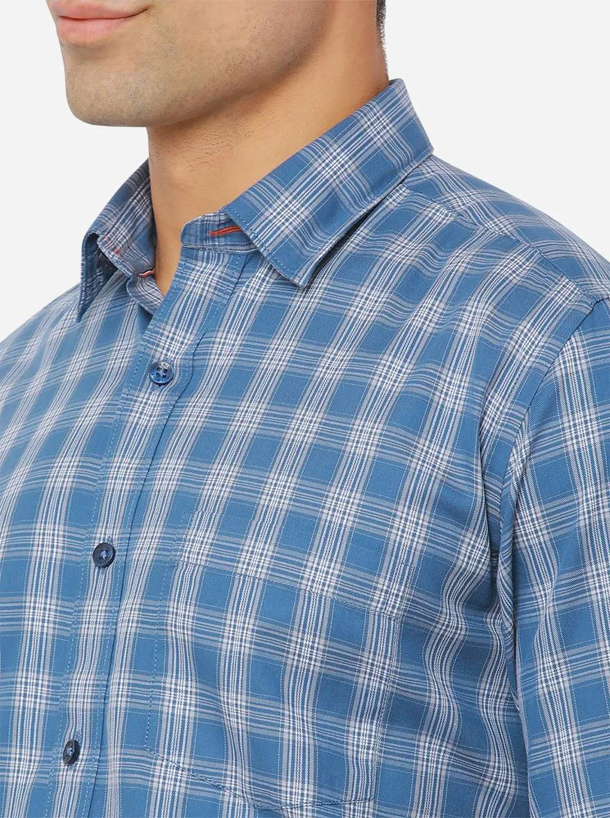 Shadow Blue Checked Slim Fit Casual Shirt | JadeBlue