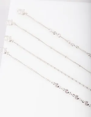 Silver Circle Gem Anklet Bracelet Pack