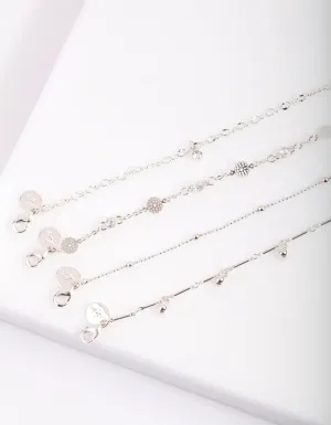 Silver Cubic Zirconia Drop Anklet Bracelet Pack