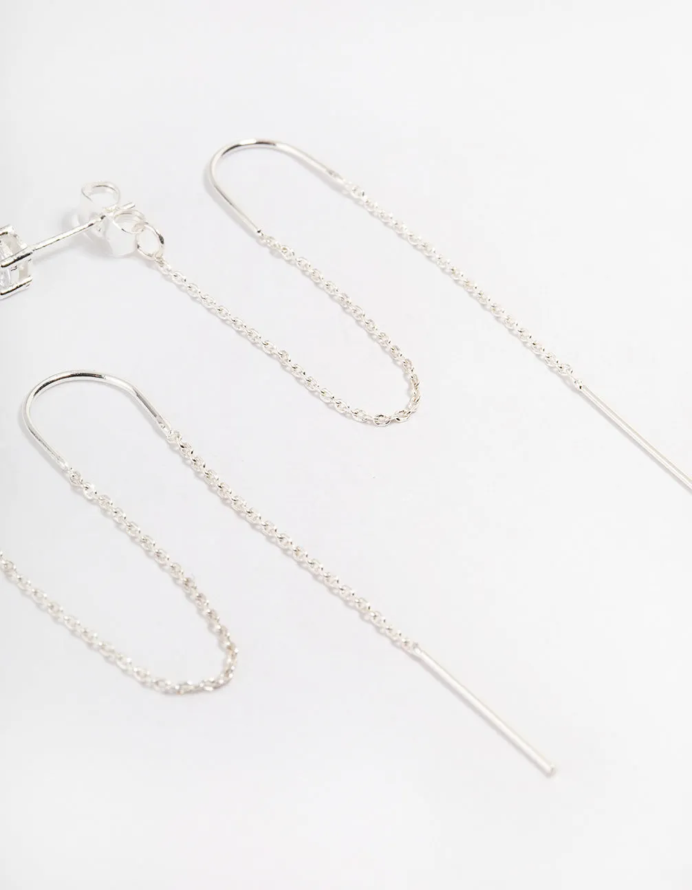 Silver Diamante Chain Threader Drop Earrings