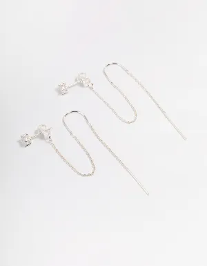 Silver Diamante Chain Threader Drop Earrings