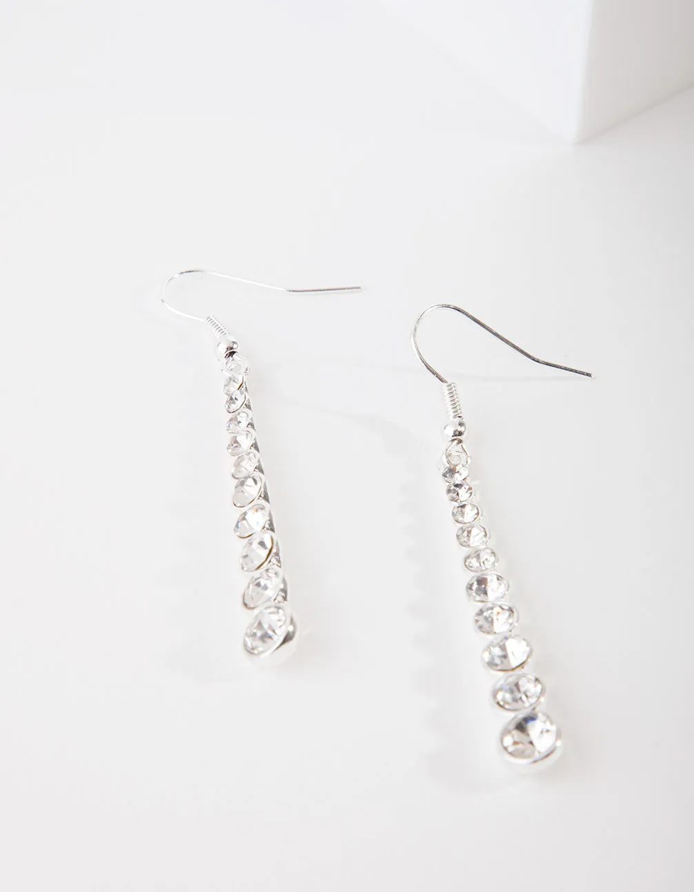 Silver Gradual Diamante Drop Earrings