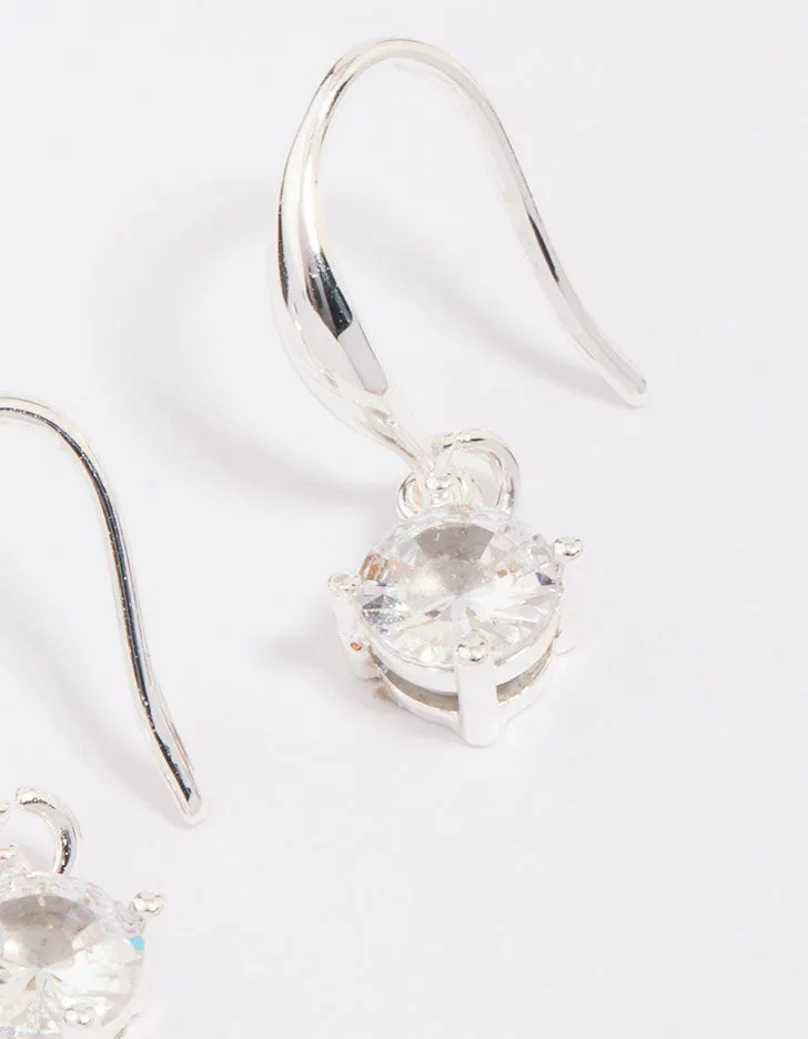 Silver Plated Cubic Zirconia Solitaire Hook Earrings