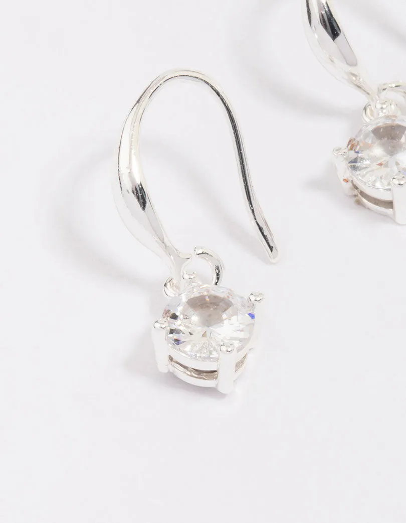 Silver Plated Cubic Zirconia Solitaire Hook Earrings