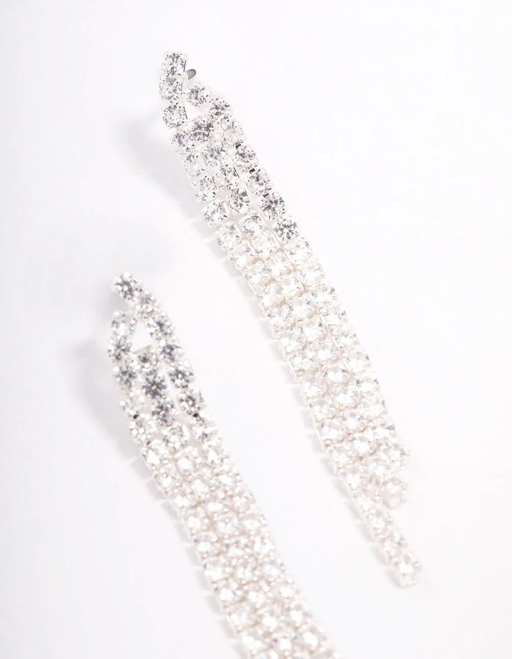 Silver Plated Triangular Cubic Zirconia Cupchain Drop Earrings