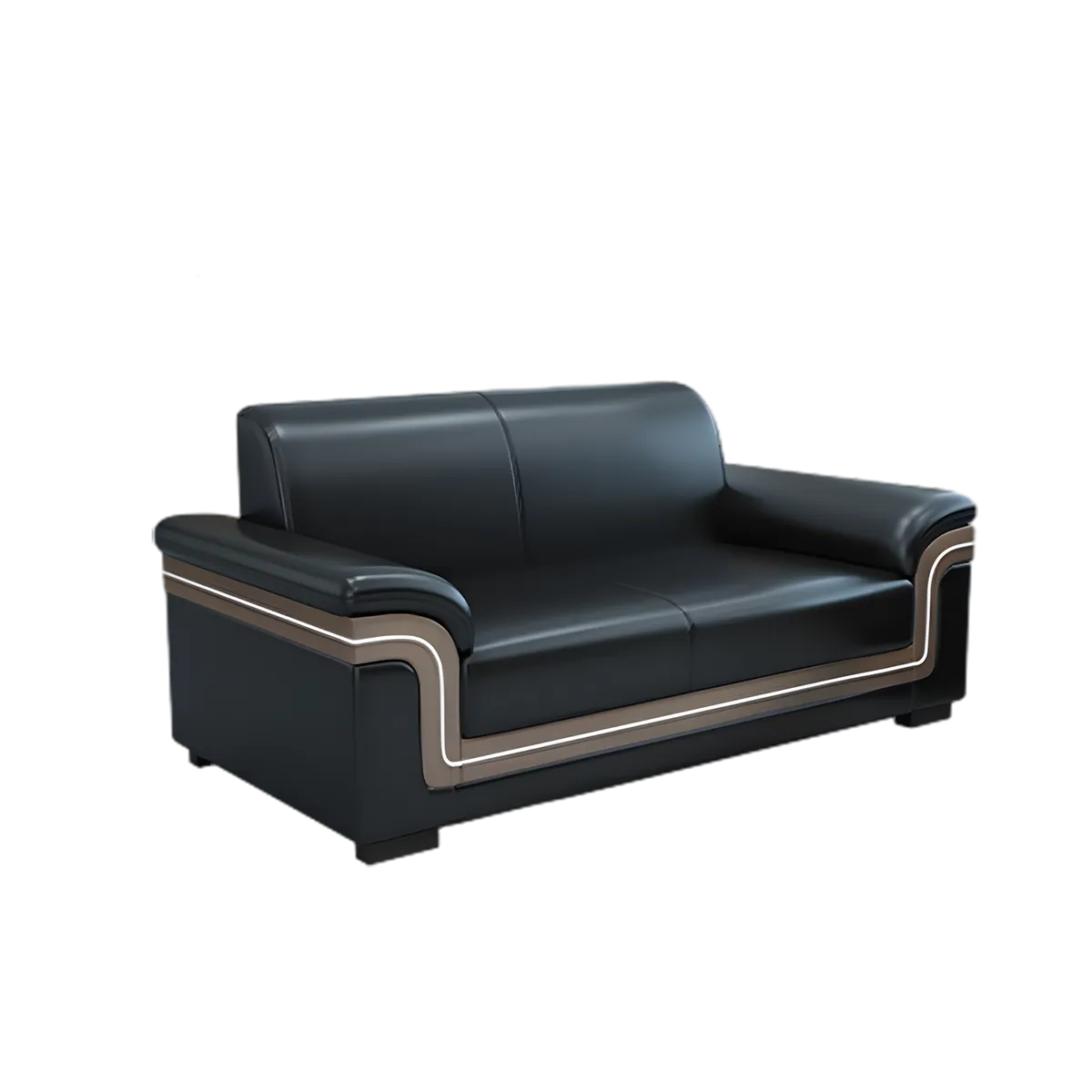 Simple Business Guest Three Seater Sofa in Black Genuine Leather