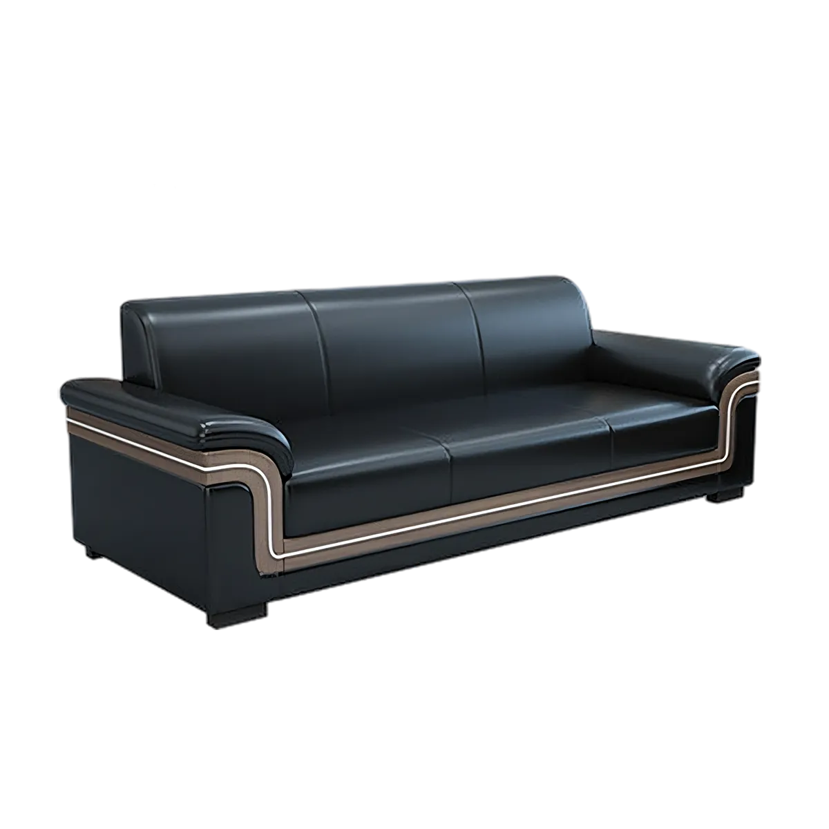 Simple Business Guest Three Seater Sofa in Black Genuine Leather