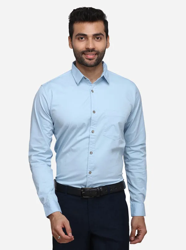 Sky Blue Solid Slim Fit Casual Shirt | JadeBlue