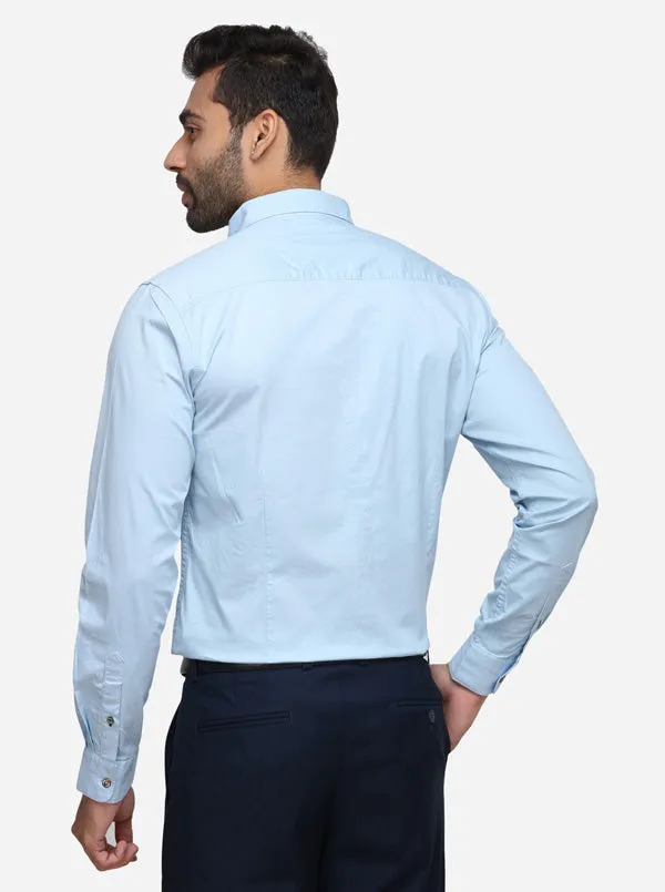 Sky Blue Solid Slim Fit Casual Shirt | JadeBlue