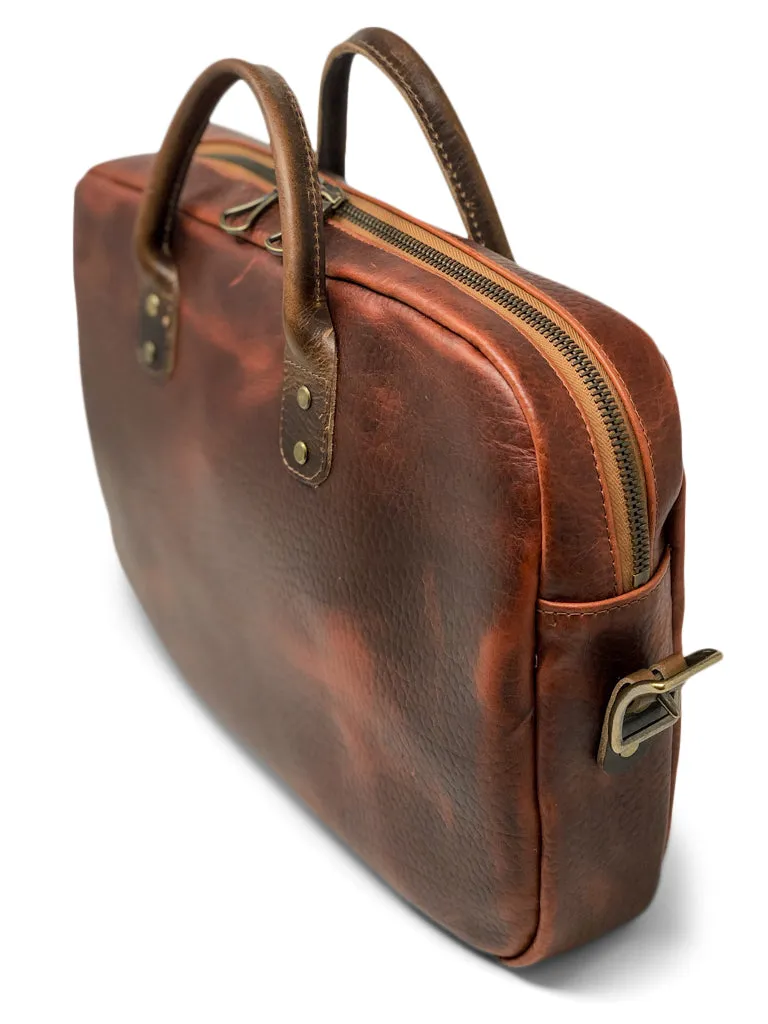 Slim Briefcase in Tan Shrunken Buffalo Leather