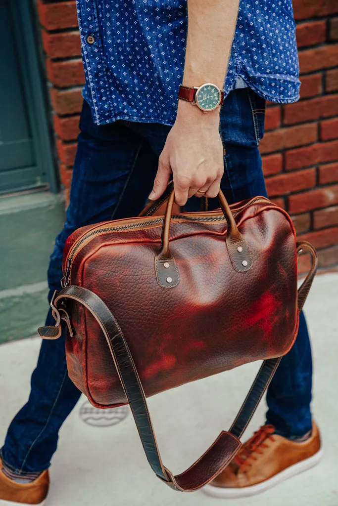 Slim Briefcase in Tan Shrunken Buffalo Leather