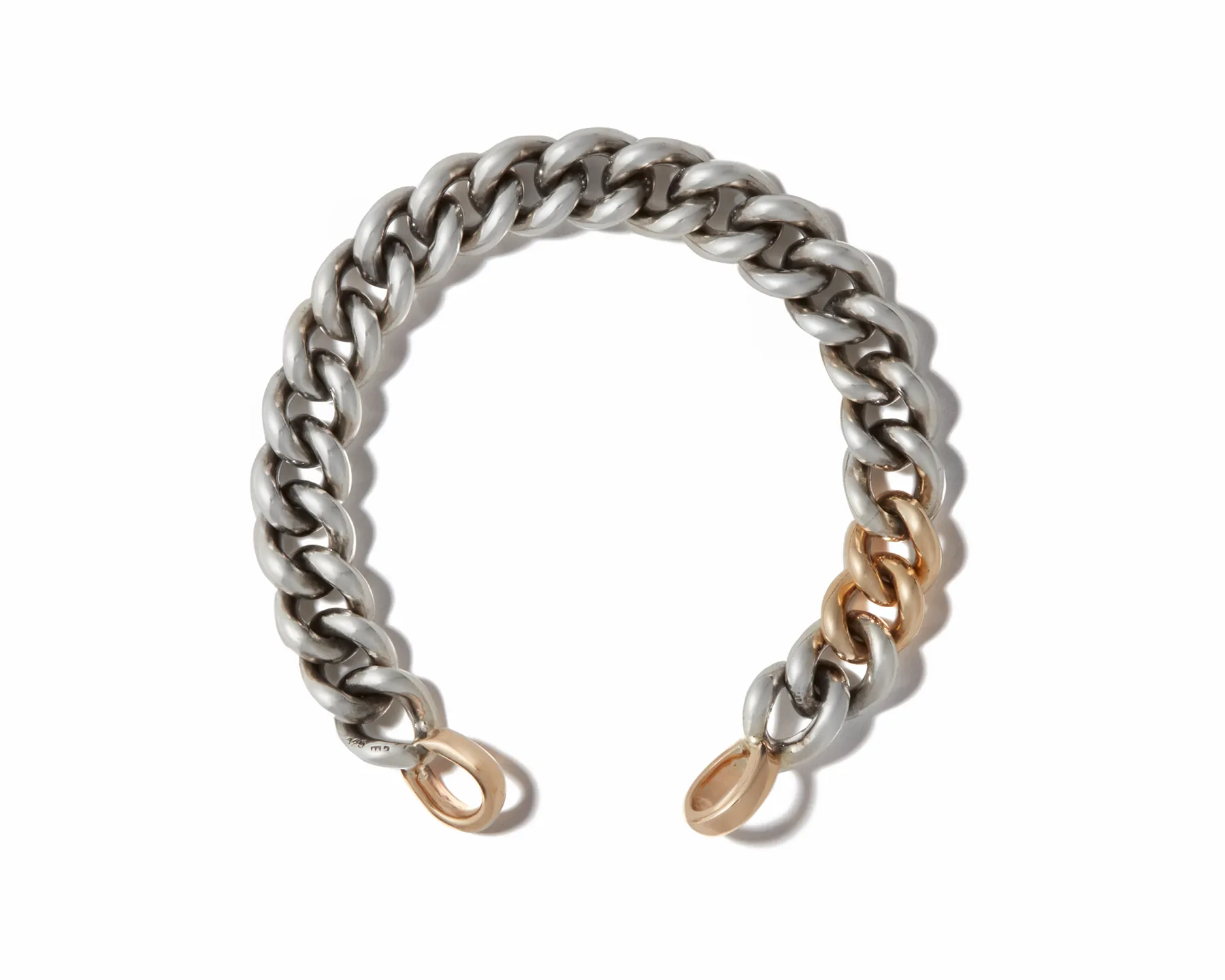 Sterling Silver MiniMega Curb Bracelet Chain with Two Gold Links