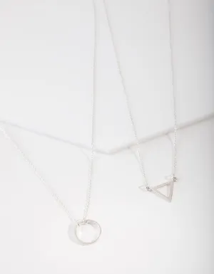 Sterling Silver Open Triangle Circle Necklace 2 Pack