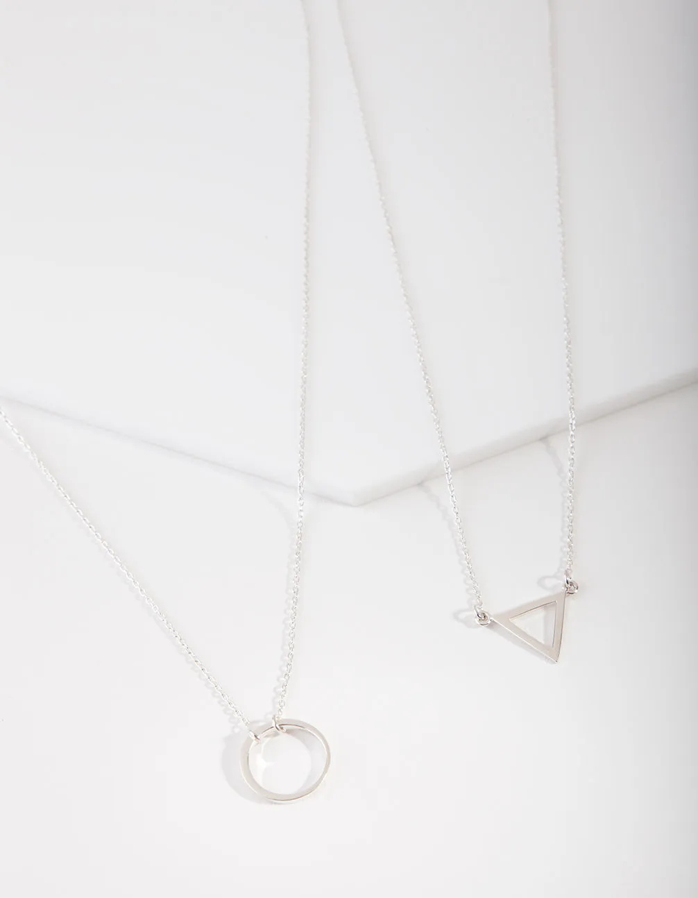 Sterling Silver Open Triangle Circle Necklace 2 Pack