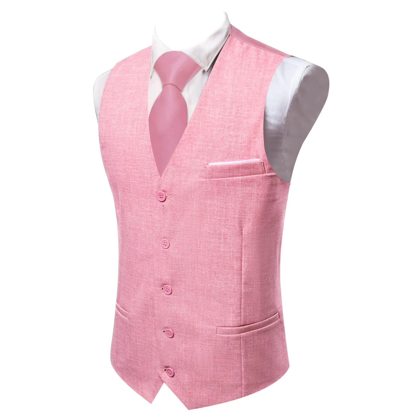 Ties2you Dress Vest Rose Pink Solid V Neck Button Up Silk Mens Work Vest Top