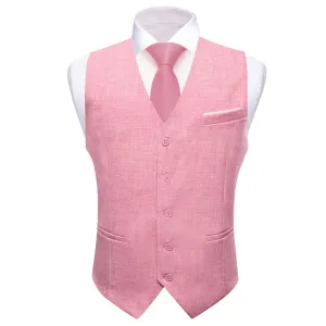 Ties2you Dress Vest Rose Pink Solid V Neck Button Up Silk Mens Work Vest Top