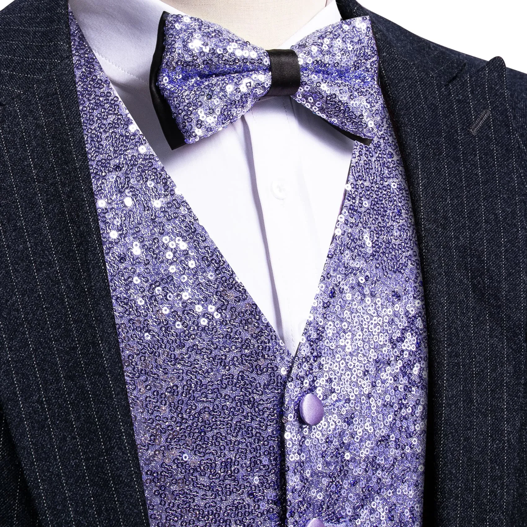 Ties2you Periwinkle Purple Vest Novelty Sequins Mens Vest Bow Tie Set