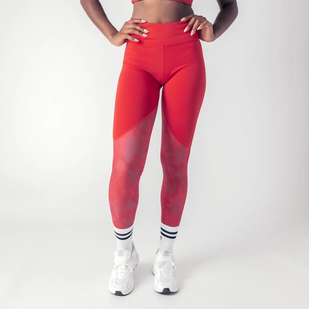 Vertex Camo High Rise Leggings - Ruby Red