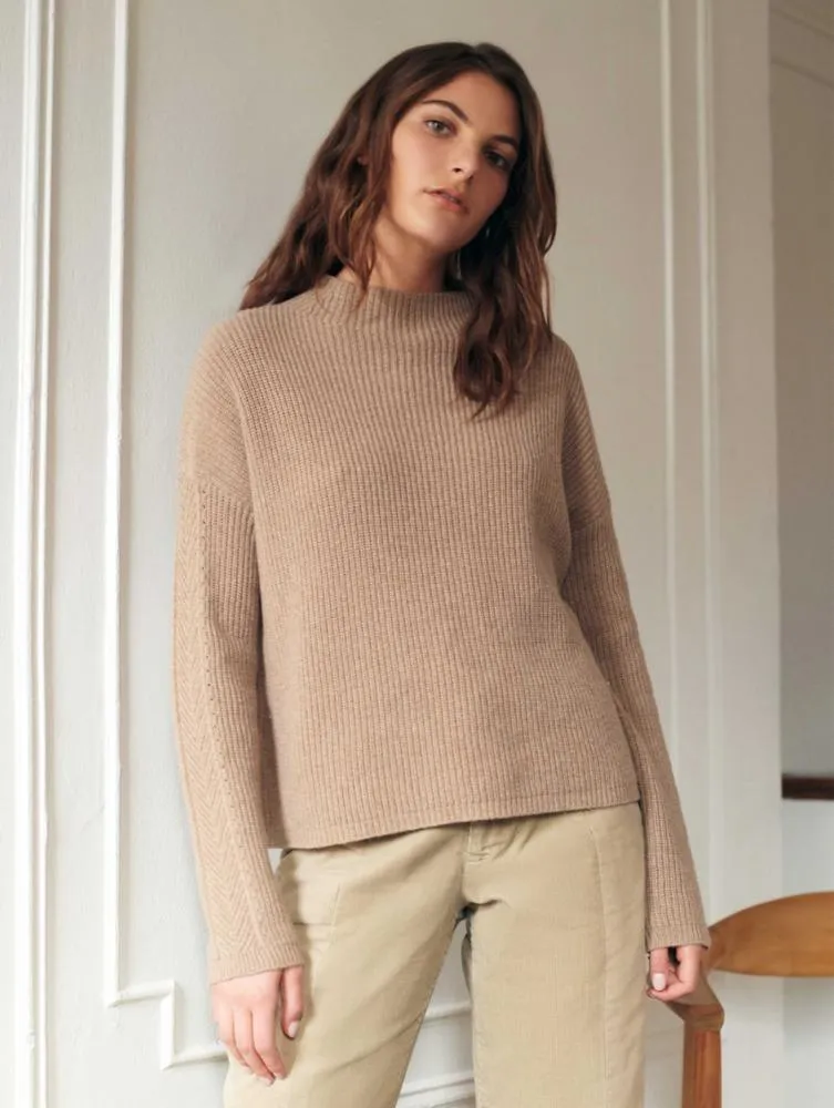 White   Warren - Sustainable Cotton Ribbed Mock Neck Sweater in Oatmeal Heather