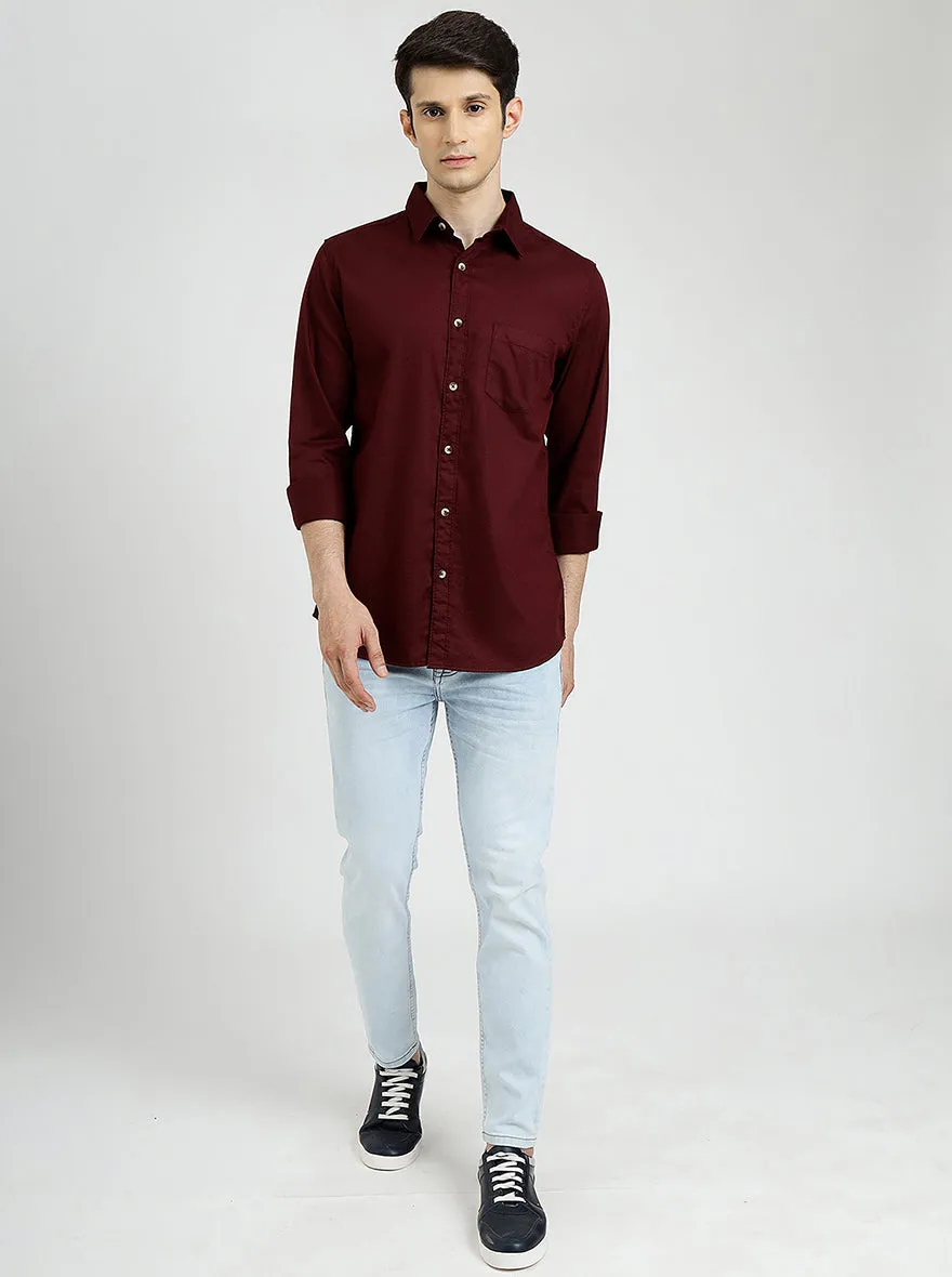 Wine Solid Slim Fit Casual Shirt | JadeBlue