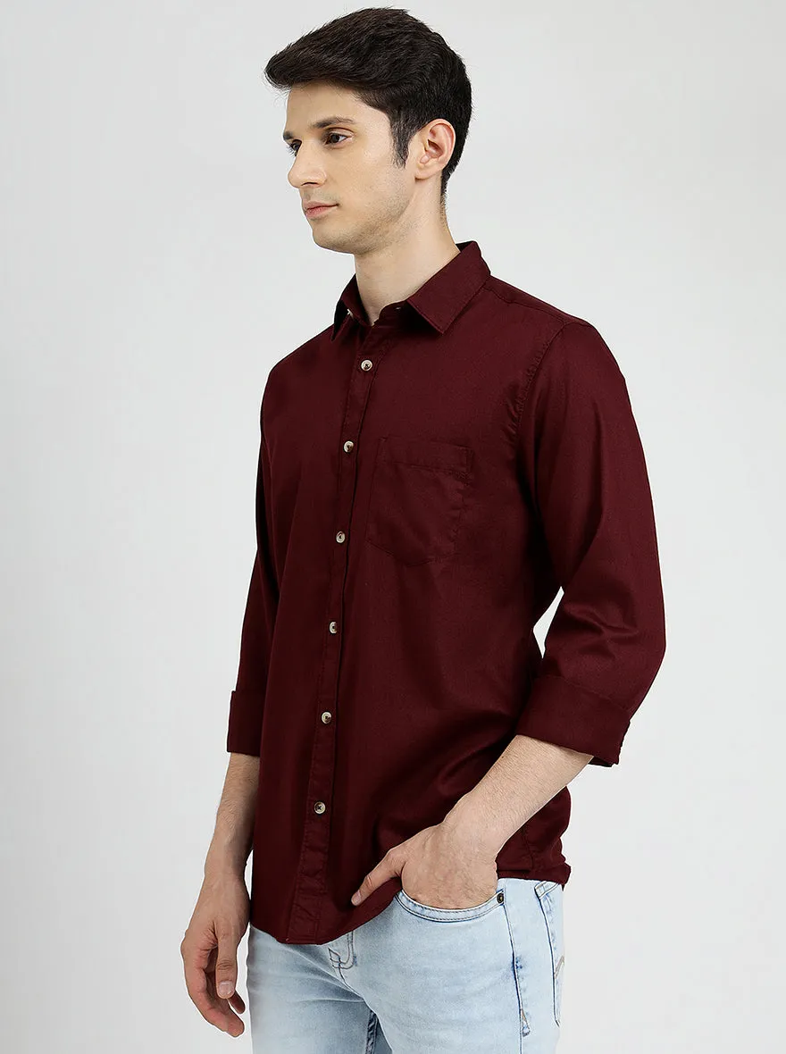 Wine Solid Slim Fit Casual Shirt | JadeBlue