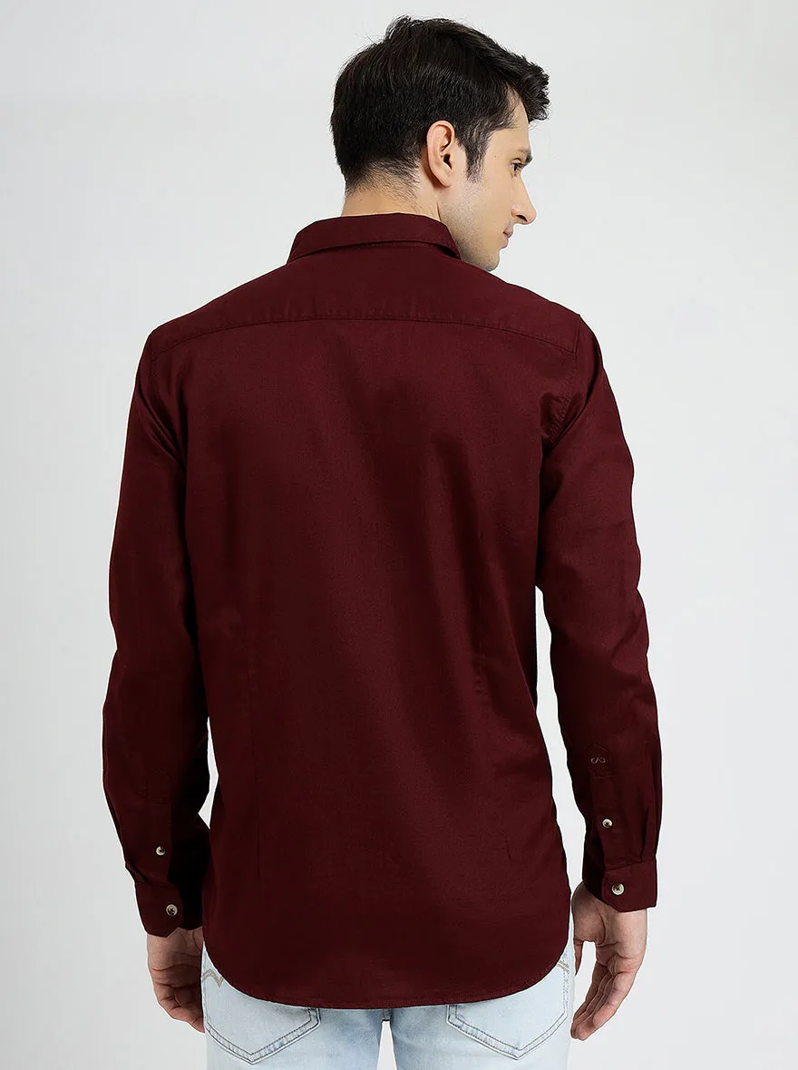 Wine Solid Slim Fit Casual Shirt | JadeBlue