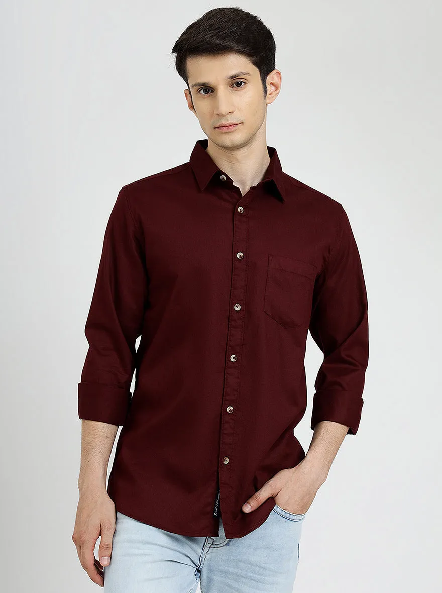 Wine Solid Slim Fit Casual Shirt | JadeBlue