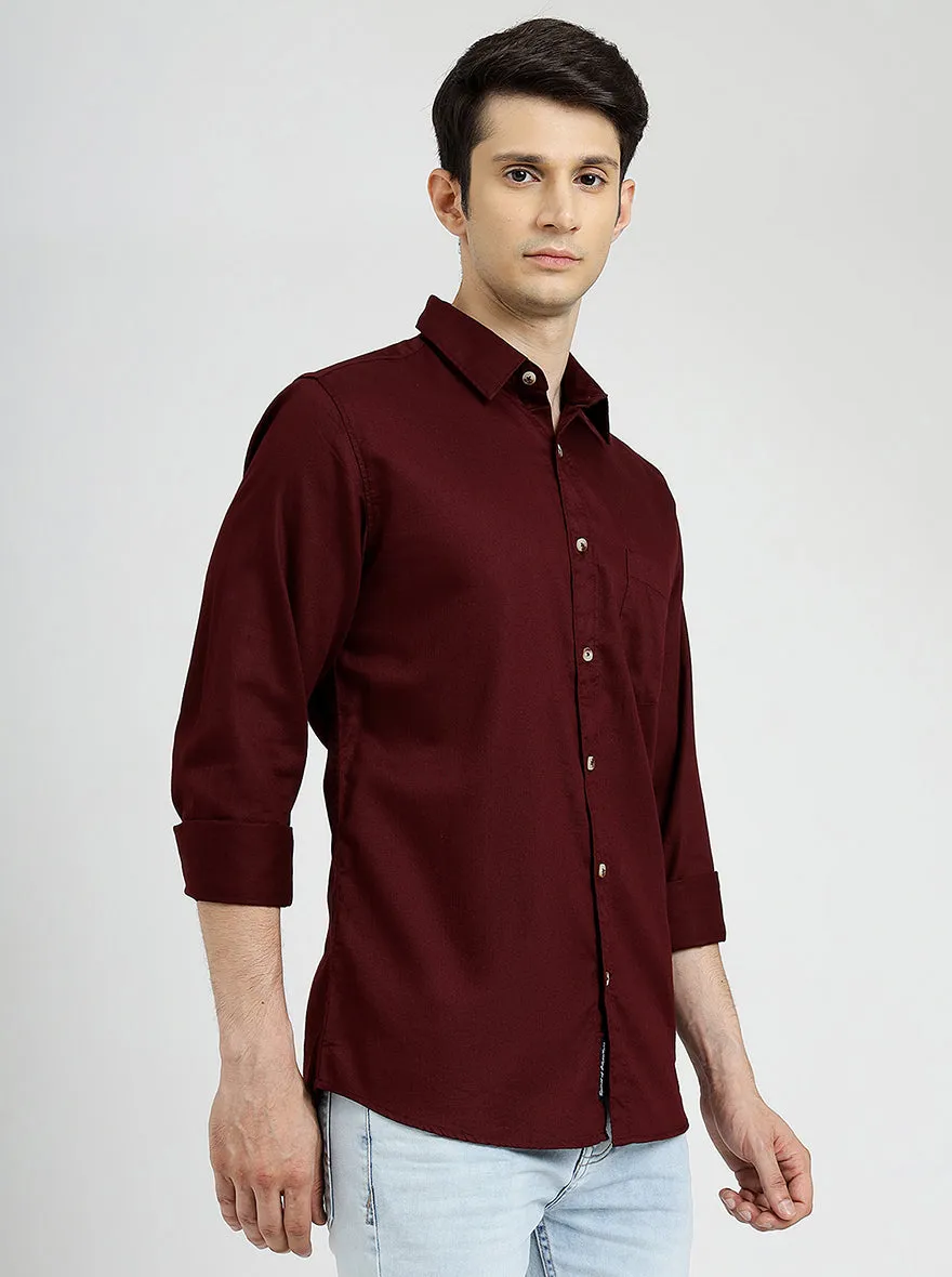 Wine Solid Slim Fit Casual Shirt | JadeBlue