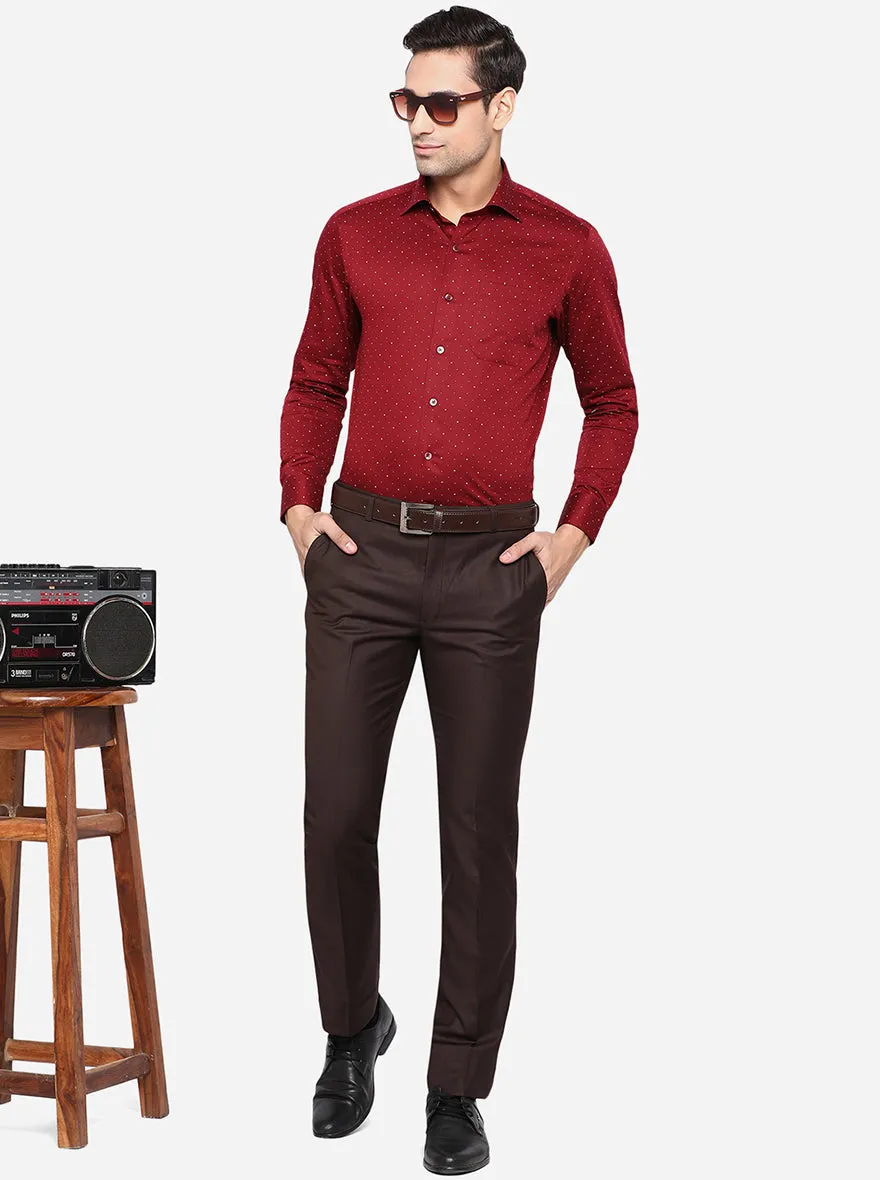 Wine Solid Slim Fit Formal Trouser | Metal