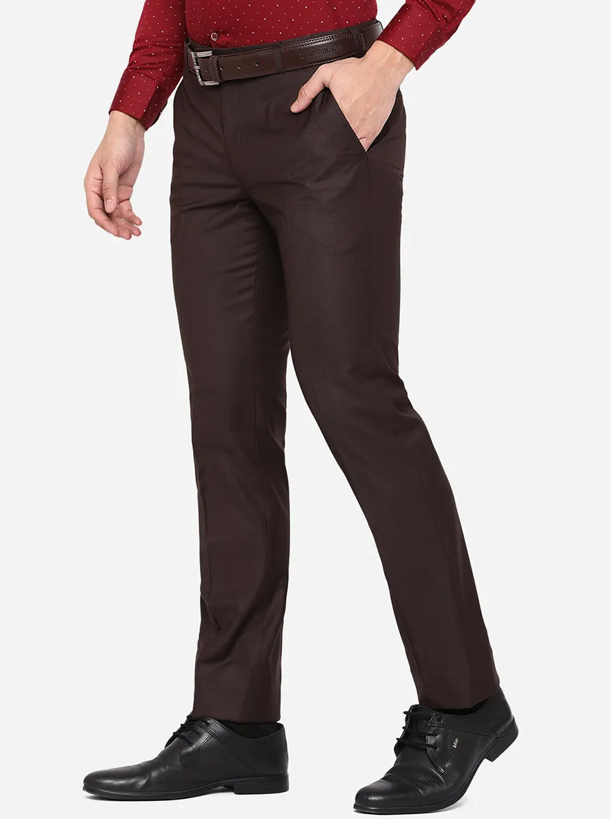 Wine Solid Slim Fit Formal Trouser | Metal